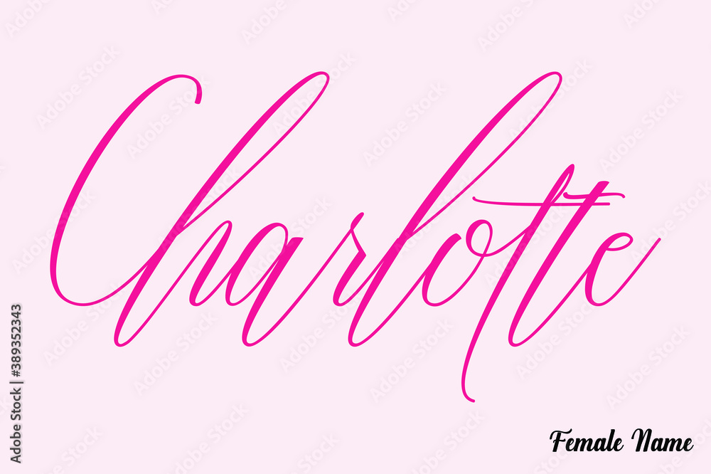 Charlotte-Female Name Calligraphy Cursive Dork Pink Color Text on Light Pink Background