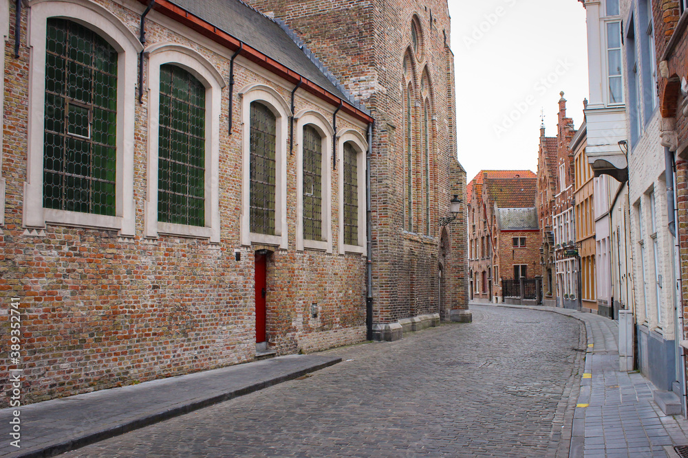 Empty Street In The City Of Bruges, Belgium Empty Street In The City Of Bruges, Belgium