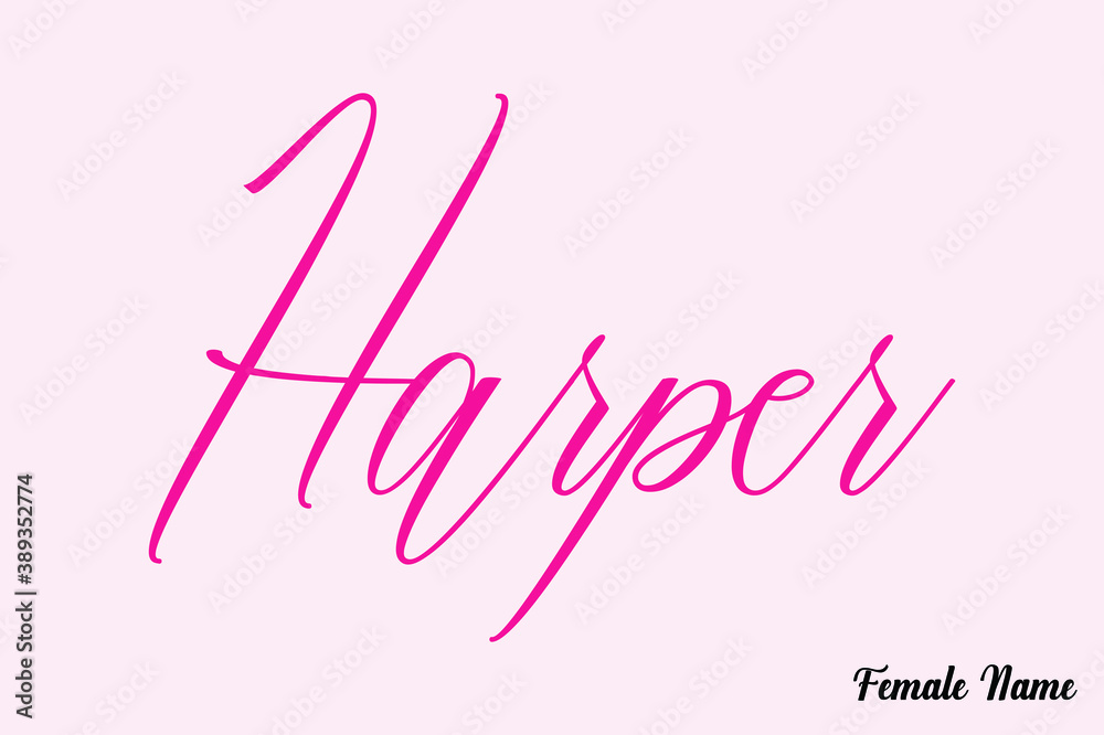 Harper.-Female Name Calligraphy Cursive Dork Pink Color Text on Light Pink Background