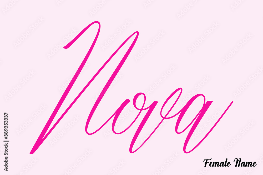 Nova-Female Name Calligraphy Cursive Dork Pink Color Text on Light Pink Background