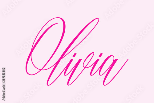 Olivia-Female Name Calligraphy Cursive Dork Pink Color Text on Light Pink Background