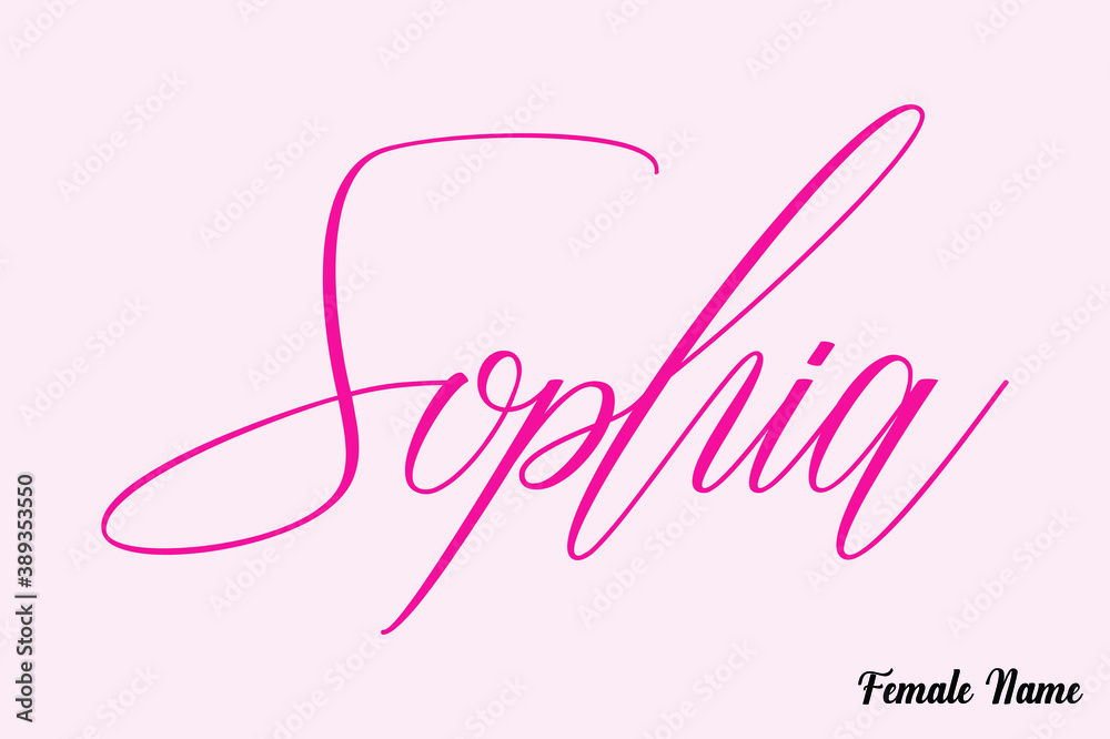 Sophia-Female Name Calligraphy Cursive Dork Pink Color Text on Light Pink Background