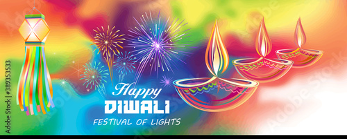 Diwali lantern flying in the sky with firecrackers