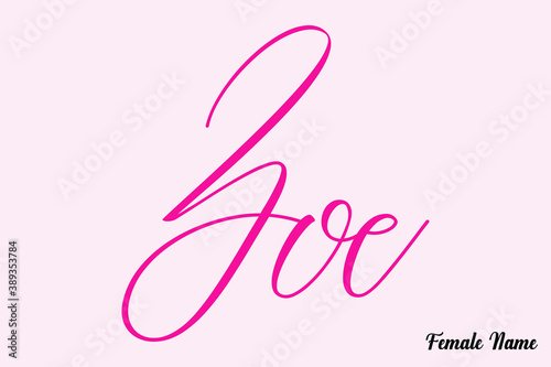 Zoe-Female Name Calligraphy Cursive Dork Pink Color Text on Light Pink Background