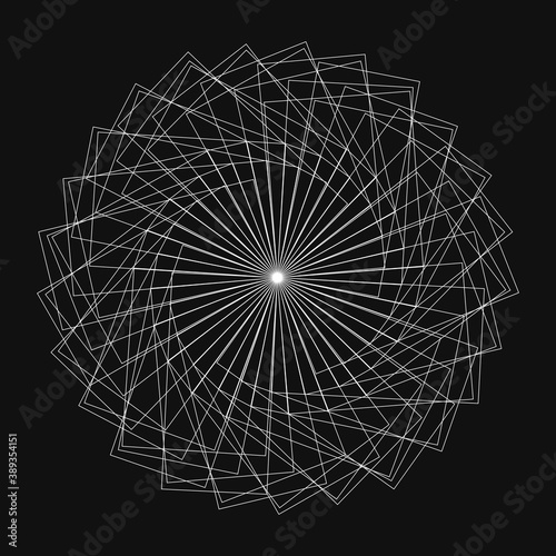 Many rectangle strokes that makes round twisted shape. Wireframe pattern fro