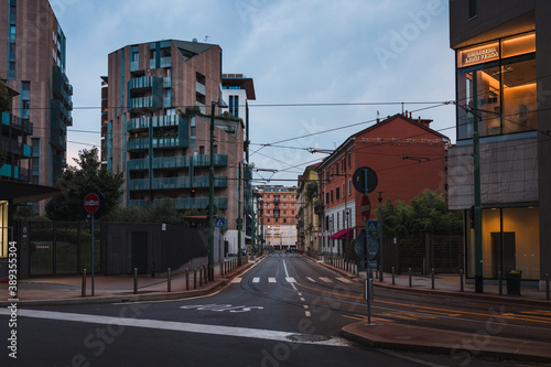 Streets at night in the new Porta Nuova district of Milan