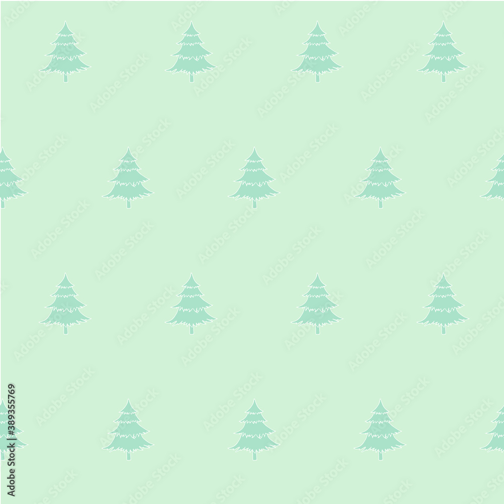 Christmas tree  pastel green seamless pattern. Hand drawn winter holidays illustration object isolated for web, for print