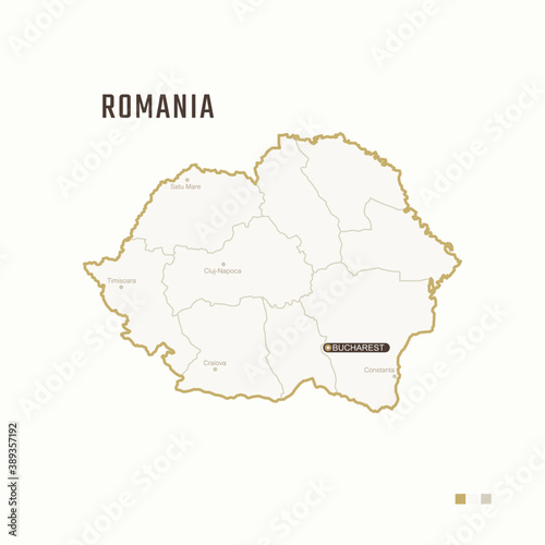 Map of Romania with border  cities and capital Bucharest. Each city has separately for your design. Vector Illustration