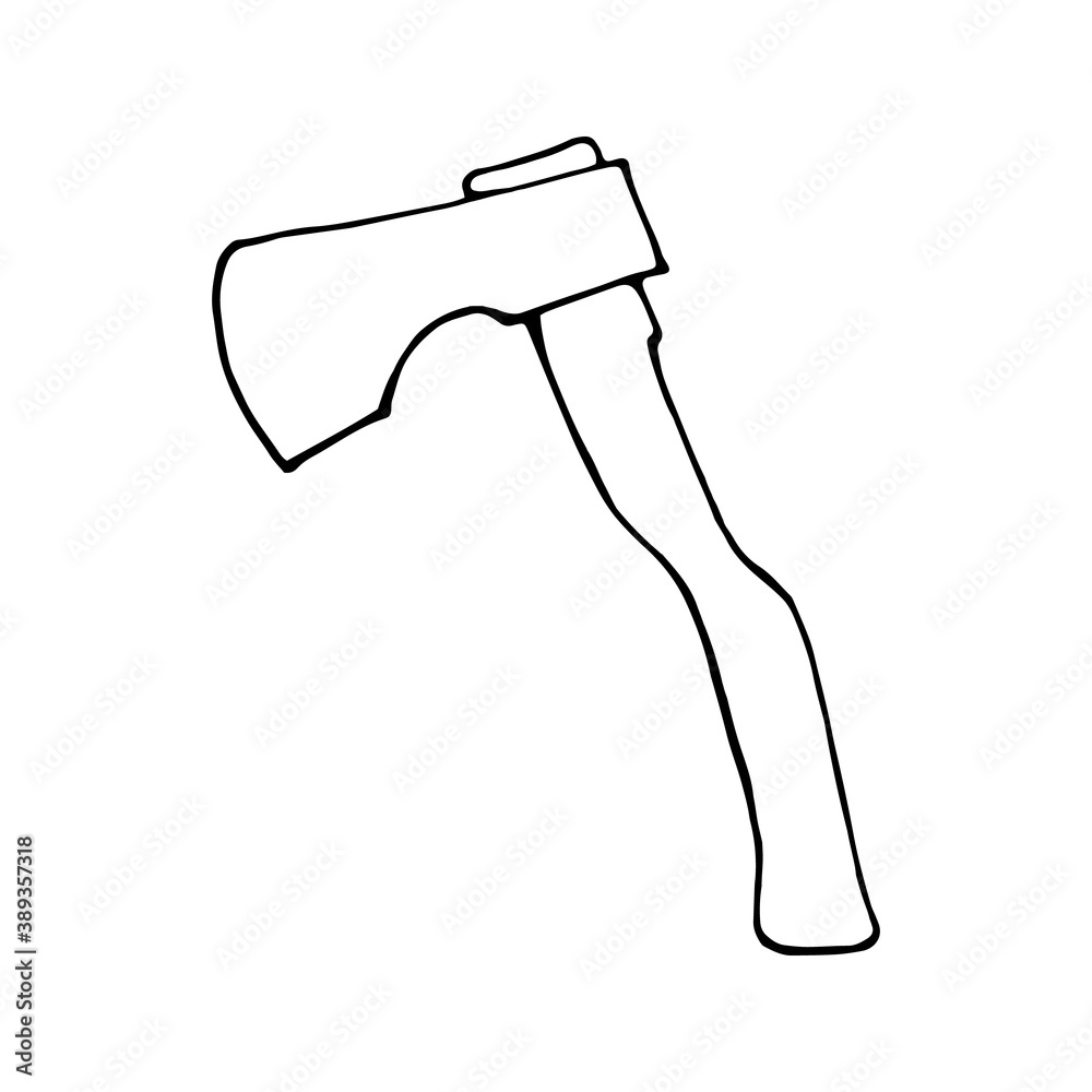 Hand drawn vector campfire axe, travel clipart. Isolated on white background drawing for prints, poster, cute stationery, travel design. High quality illustration Hand drawn vector campfire axe, travel clipart. Isolated on white background drawing for prints, poster, cute stationery, travel design. High quality illustration