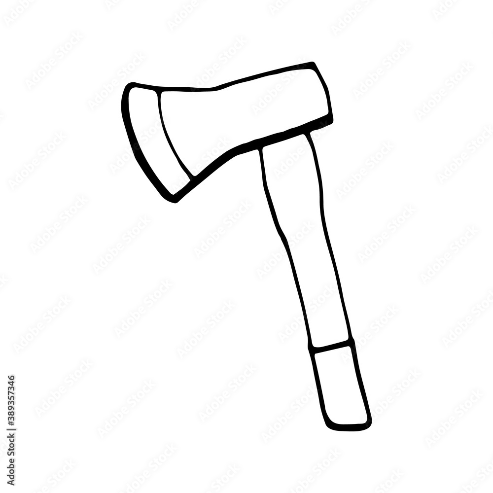 Hand drawn vector campfire axe, travel clipart. Isolated on white background drawing for prints, poster, cute stationery, travel design. High quality illustration Hand drawn vector campfire axe, travel clipart. Isolated on white background drawing for prints, poster, cute stationery, travel design. High quality illustration