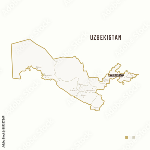Map of Venezuela with border  cities and capital Tashkent. Each city has separately for your design. Vector Illustration