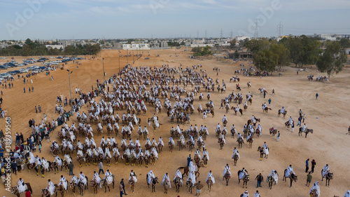 Libyan Traditional show of horses at one of the wedding in Janzour city in Libya