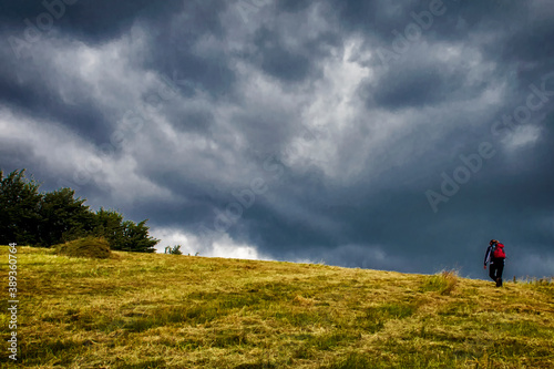 krajobraz, góra, lato, bezdroża, las, szlak, piesze wycieczki, niebo, chmury photo