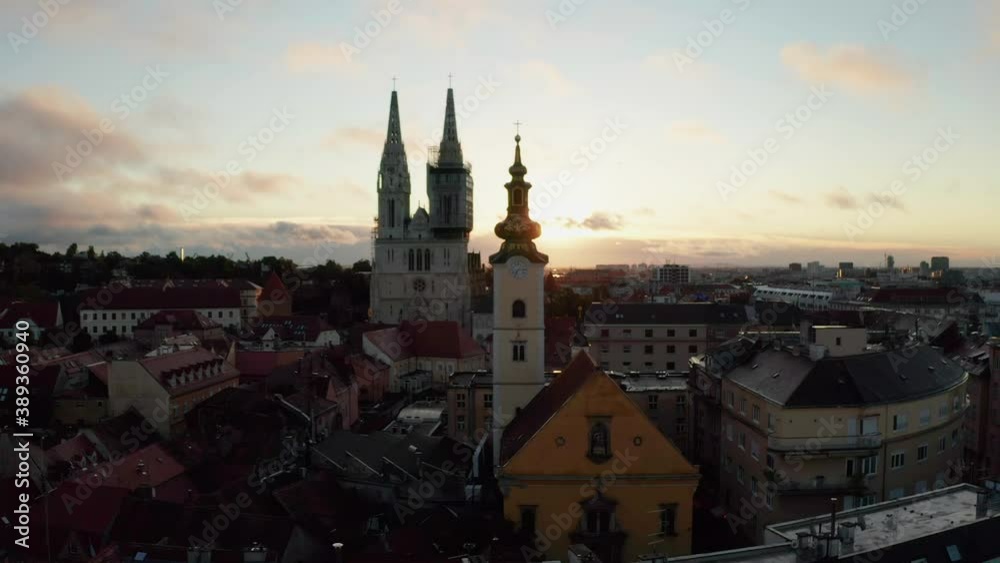 Aerial view of the Cathedral in Zagreb at sunrise. Croatia Aerial view of the Cathedral in Zagreb at sunrise. Croatia