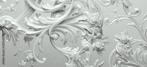 Abstract fashion background for classic luxury concept. White mural ornament molding. 3d rendering illustration. Clipping path of each element included. © 3DJustincase