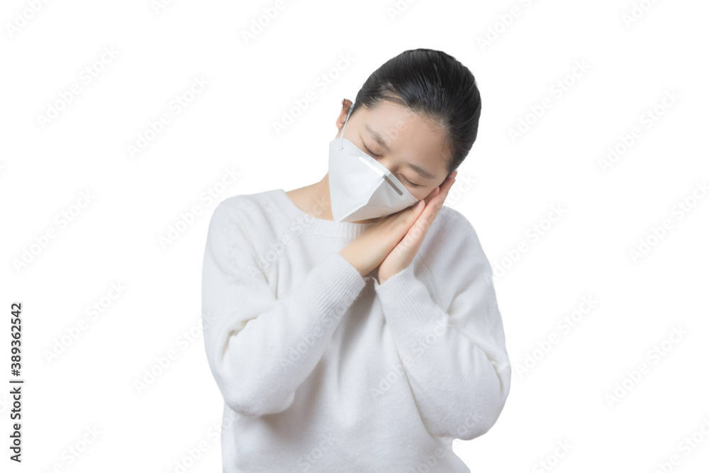 a sick girl wear mask,white background a sick girl wear mask,white background