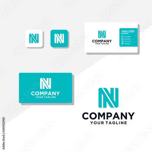 N concept logo design business card vector