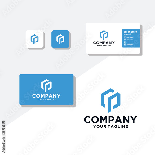 P concept logo design business card vector