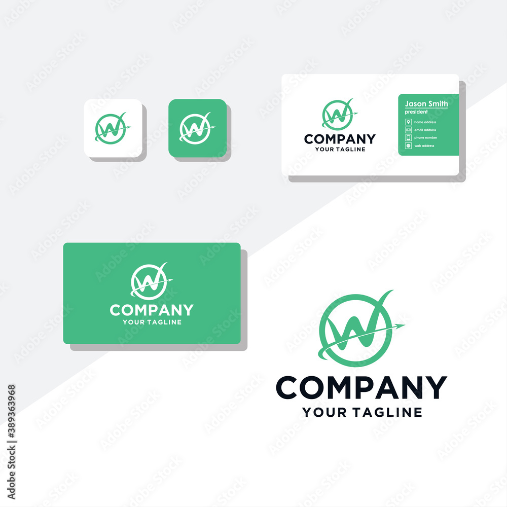 W concept logo design business card vector