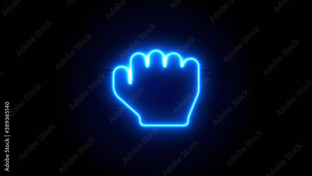 Hand Rock neon sign appear in center and disappear after some time. Animated blue neon symbol on black background. Looped animation. Hand Rock neon sign appear in center and disappear after some time. Animated blue neon symbol on black background. Looped animation.