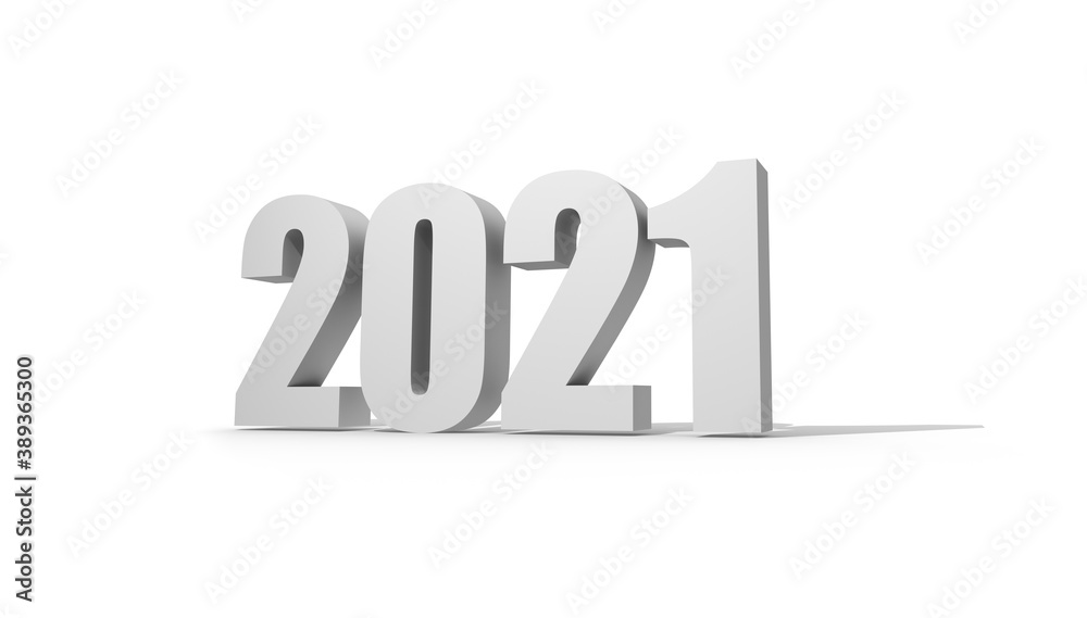 2021 Happy New Year background. 2021 Number on white background. 3D illustration.