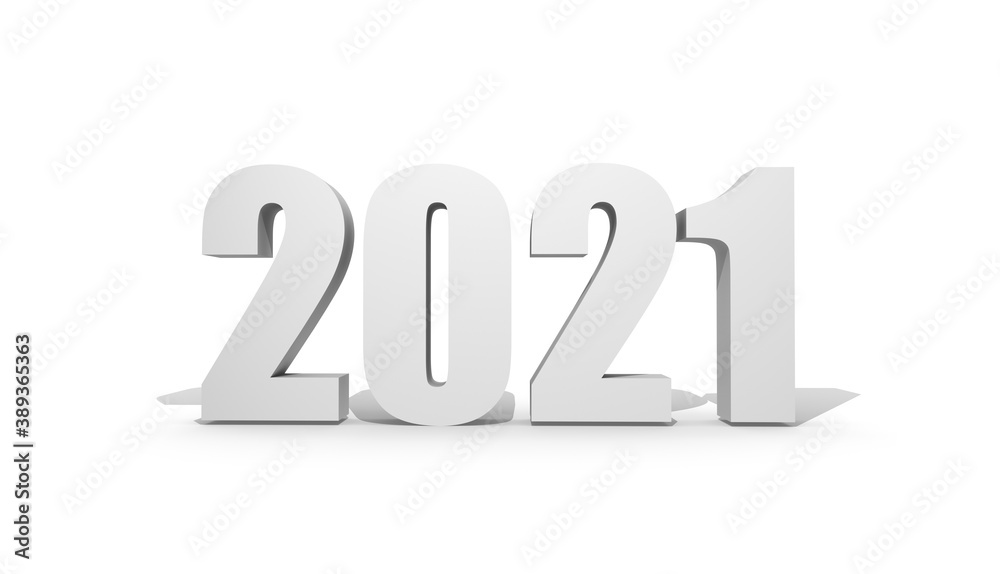 2021 Happy New Year background. 2021 Number on white background. 3D illustration. 2021 Happy New Year background. 2021 Number on white background. 3D illustration.