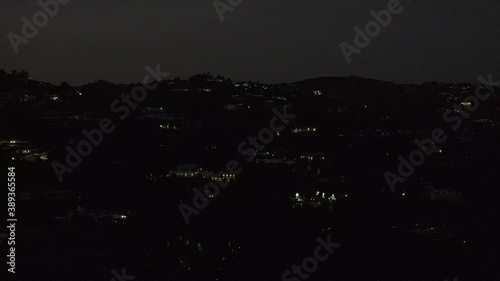 Night Drone View of Bel Air Neighbourhood Los Angeles California photo