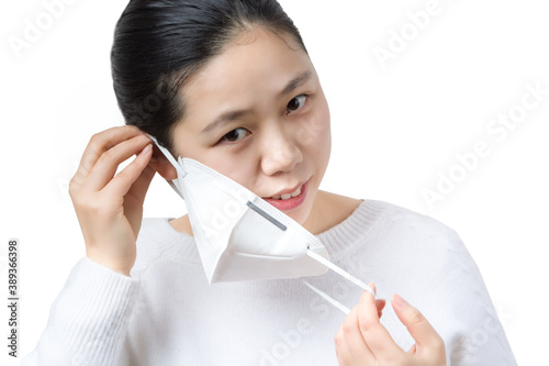 a sick girl wear mask,white background photo