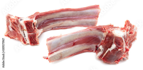 Lamb ribs with meat isolated on a white background.