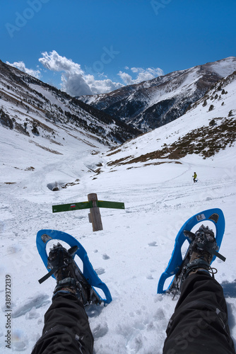 Snowshoeing and skiing in the Pyrenees, Catalonia, Spain