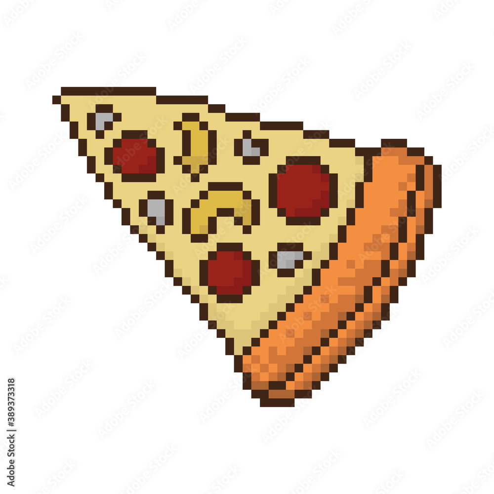 pixel style pizza slice icon. Vector illustration 32x32 pix