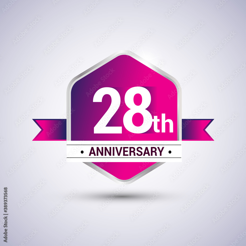 Logo 28th anniversary celebration isolated in red hexagon shape and red ribbon colored, vector design. Logo 28th anniversary celebration isolated in red hexagon shape and red ribbon colored, vector design.