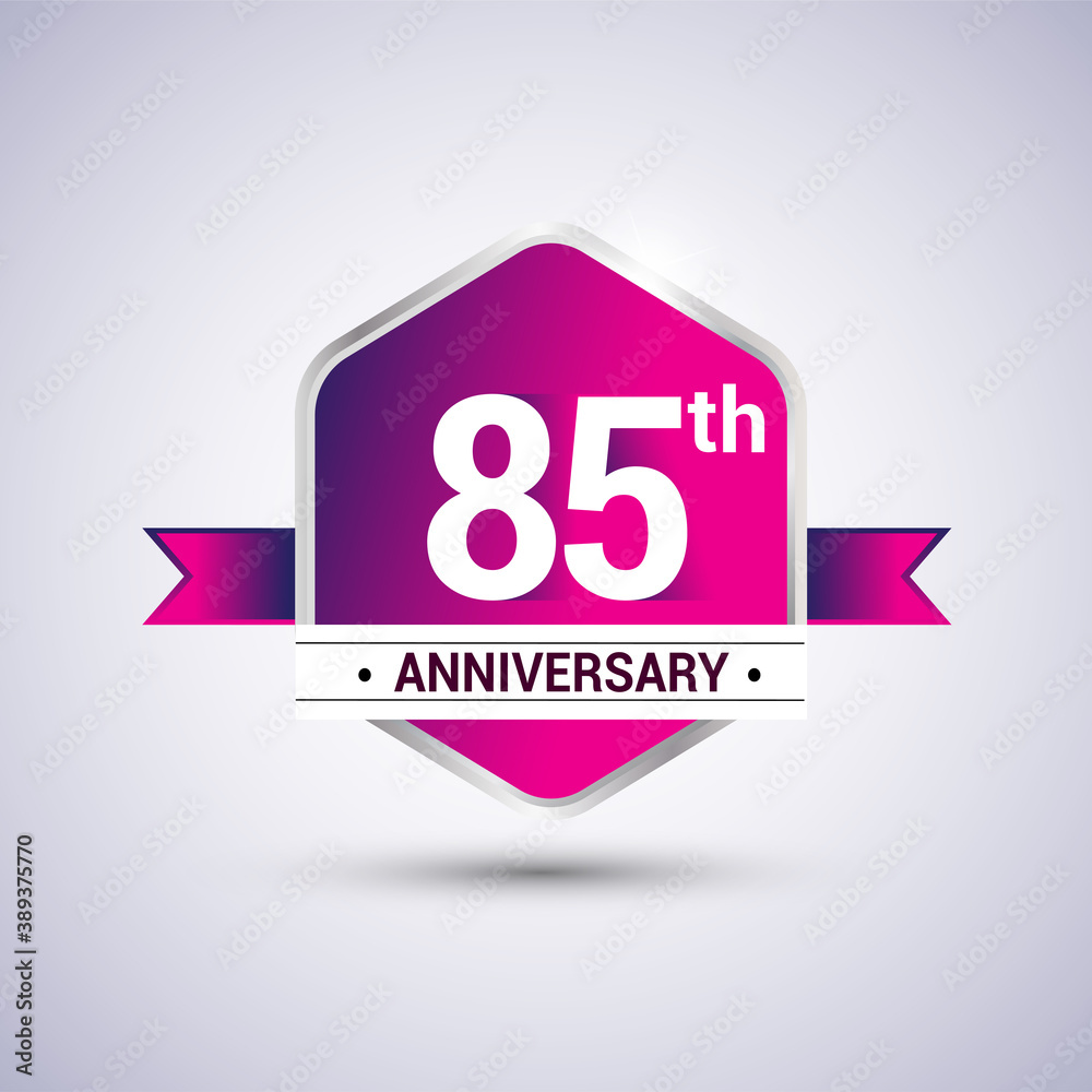 Logo 85th anniversary celebration isolated in red hexagon shape and red ribbon colored, vector design. Logo 85th anniversary celebration isolated in red hexagon shape and red ribbon colored, vector design.