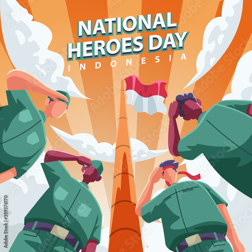 The Line Troops Marching Salute To The Flag Indonesia National Heroes Day