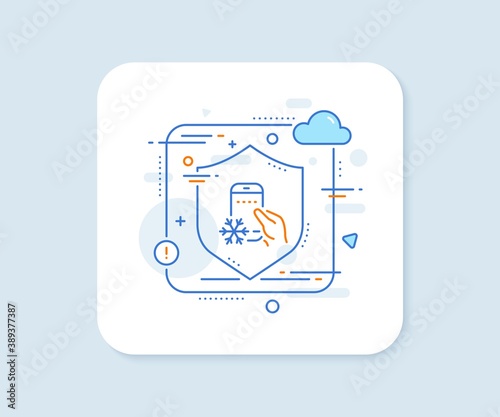 Refrigerator app line icon. Abstract vector button. Fridge mobile application sign. Remote control symbol. Refrigerator app line icon. Protect shield concept. Vector