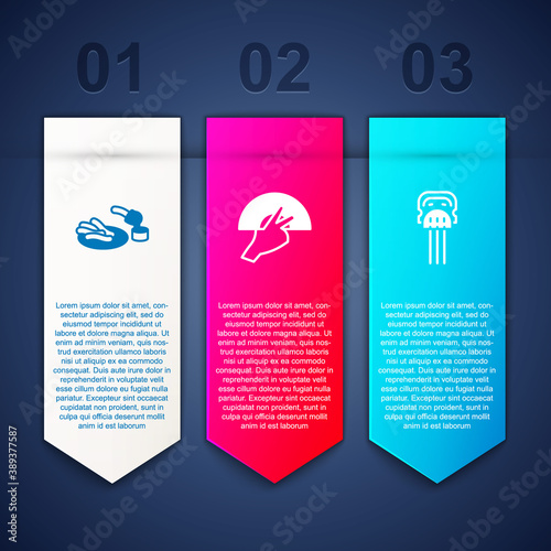 Set Churros and chocolate, Fan flamenco and Peineta. Business infographic template. Vector.