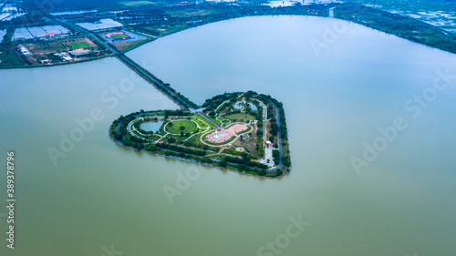 Photography Aerial view Talayluang in Sukhothai, The Holy Heart Land Talayluang, Flood control project, Kaem Ling project, Sukhothai, Thailand