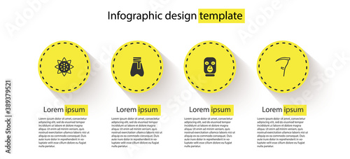 Set Sunflower, Cossack pants, Thief mask and Scythe. Business infographic template. Vector.