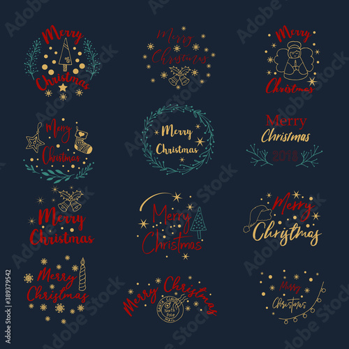 Vintage Merry Christmas and Happy New Year calligraphic and typographic background.
