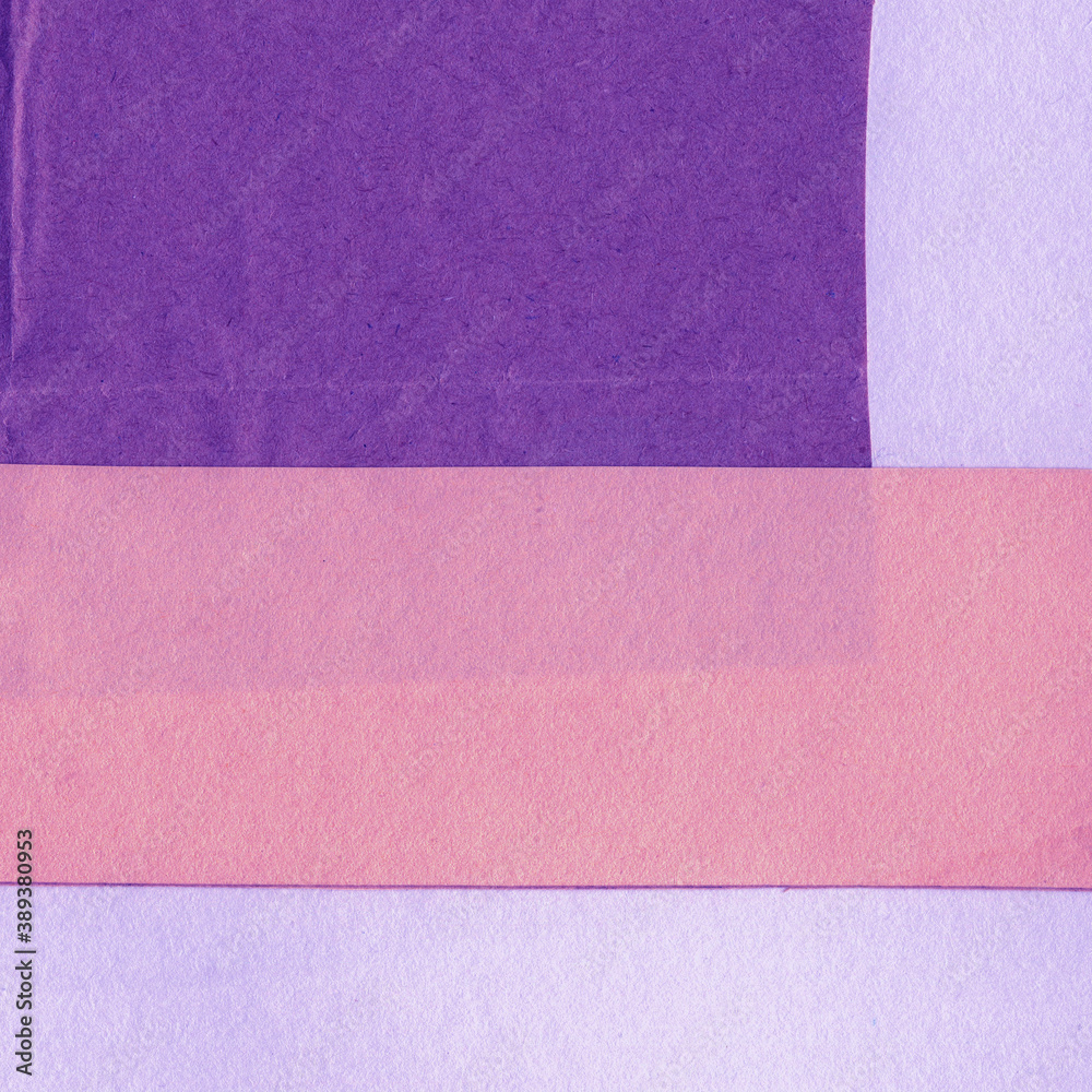 Fototapeta premium Blue and violet torn paper collage close-up. Texture made from various paper and cardboard parts. Damaged old paper background. Vintage blank wallpaper. Material design backdrop.