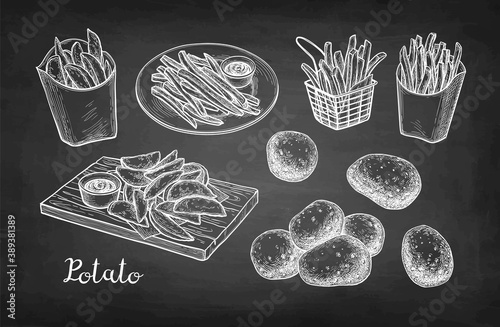 Chalk sketch of fried potatoes