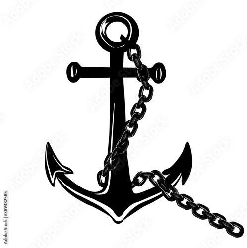 Anchor with chain vector stock illustration. Nautical maritime sea ocean boat illustration symbol. isolated on a white background