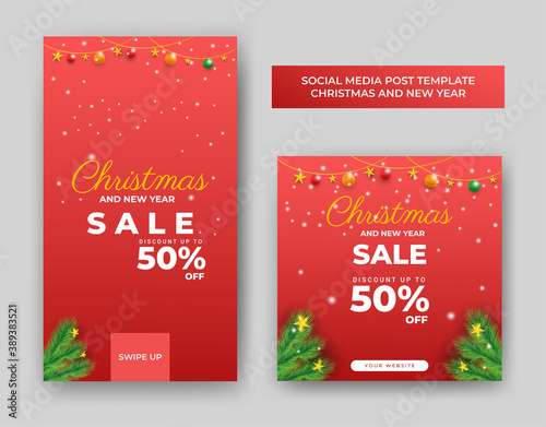 Set of editable square banner templates. Christmas sale banner. Usable for social media post, story and web internet ads. Flat vector design isolated