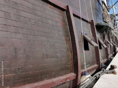Side of the reconstruction of an old galeon