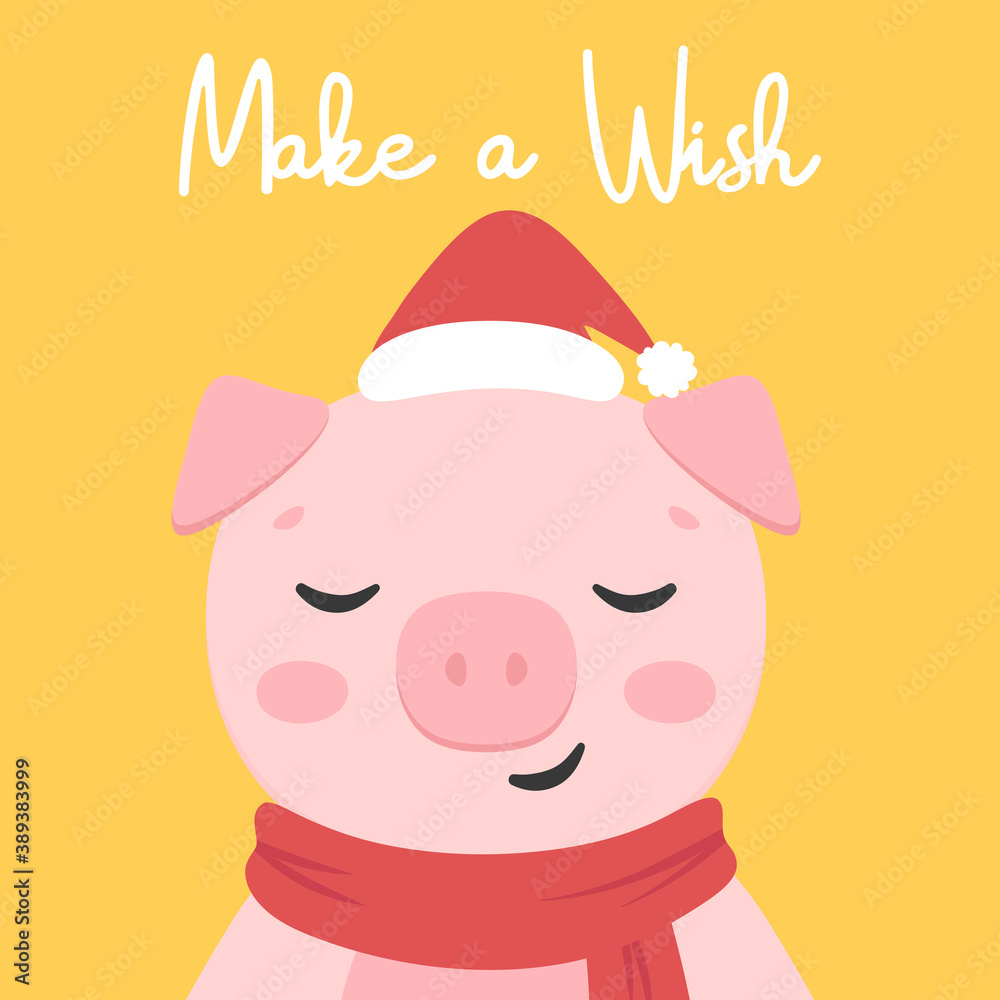 Cute pig card, merry christmas lettering quote. new year card, hand drawn cartoon background. Vector illustration. Cute pig card, merry christmas lettering quote. new year card, hand drawn cartoon background. Vector illustration.