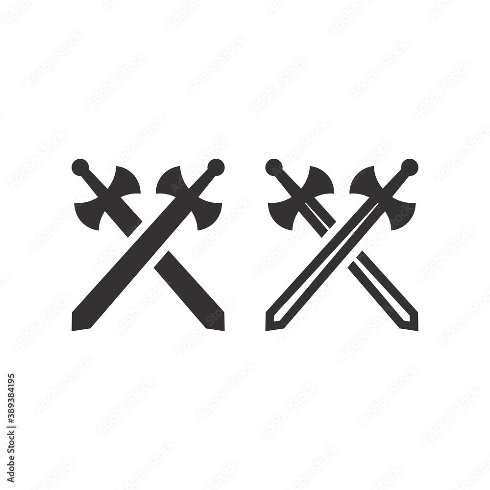 Crossed swords or arms black vector icon. Battle or game symbol.