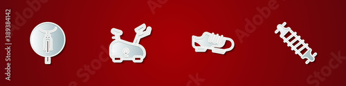 Set Bicycle, Stationary bicycle, shoes and suspension icon. Vector.