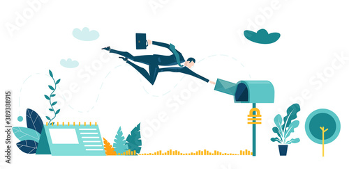 Businessmen is delivering documents into mail box. 