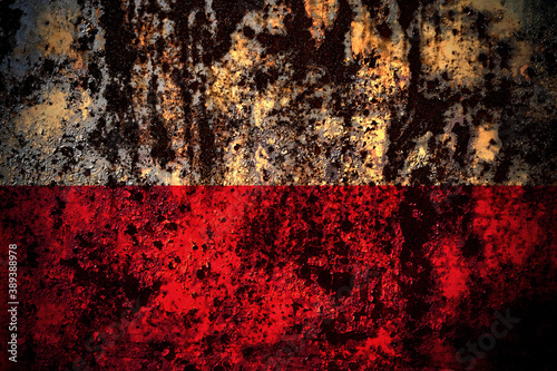 Poland, Polish, Pole flag on grunge metal background texture with scratches and cracks