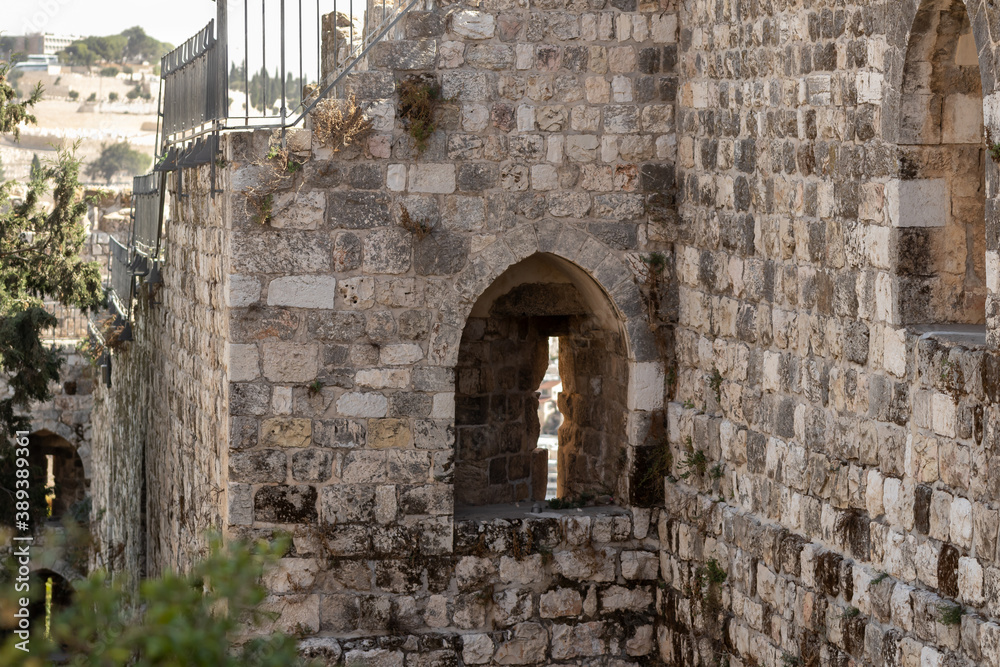 Fragment  of the city wall near the Zion Gate in the old city of Jerusalem, Israel
